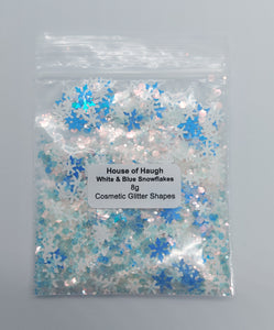 Cosmetic Grade Glitter Shapes 8g White & Blue Snowflakes